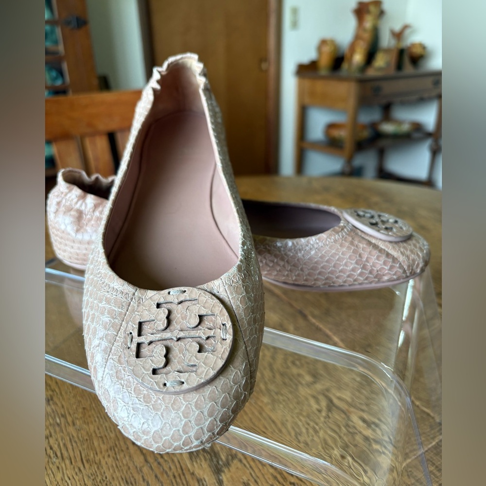 Tory Burch Minnie Embossed Leather Ballet Flat Meadowsweet Pink Size 9 US - Picture 2 of 11